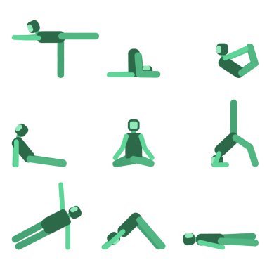 Yoga Icon set poz. Asanalar topluluğu. Vektör çizim.