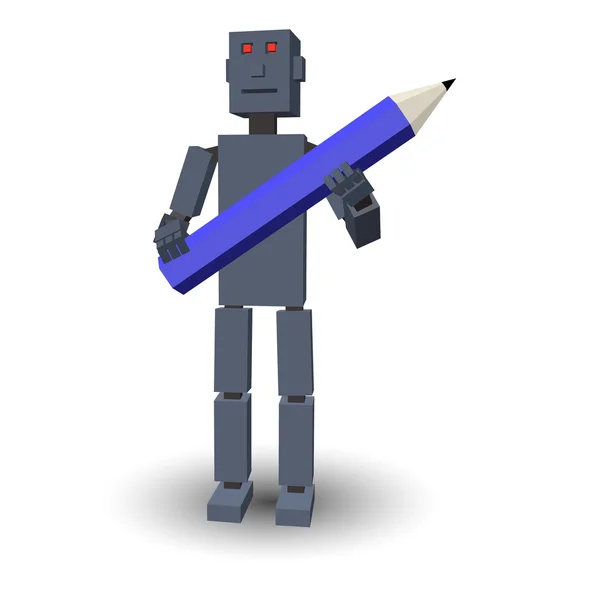 3D-Roboter mit Bleistift. Vektorillustration. — Stockvektor