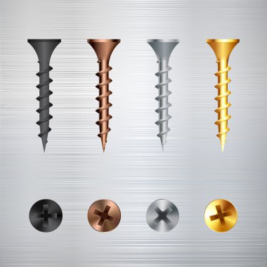 üzerinde metal bir arka plan ayarlamak vida. Vektör çizim.