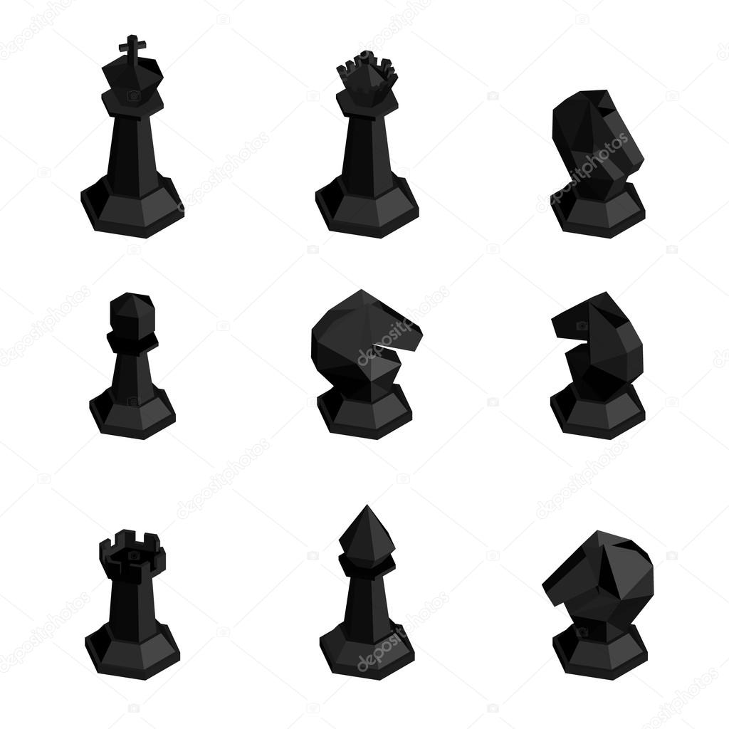 3D isometric black  chess figures.