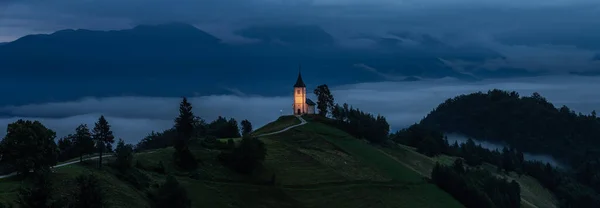 Jamnik Slowenien Panoramablick Auf Die Blaue Stunde Jamnik Mit Der — Stockfoto