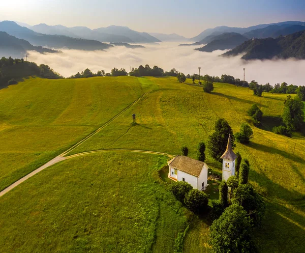 Cerkev Marijinega Slowenien Luftaufnahme Der Marienkirche Cerkev Marijinega Einem Sonnigen — Stockfoto