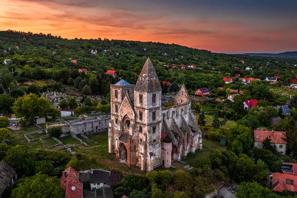 Zsambek Ουγγαρία Αεροφωτογραφία Του Όμορφου Μοναστηριού Premontre Ερείπιο Εκκλησία Του — Φωτογραφία Αρχείου