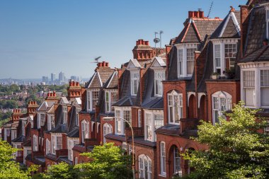 Tuğla evler Muswell Hill, Londra, İngiltere'de bir panoramik çekim