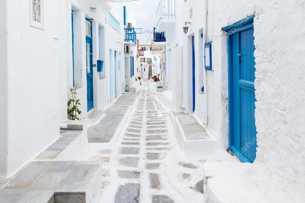 Mykonos empty streetview at early morning, Greece