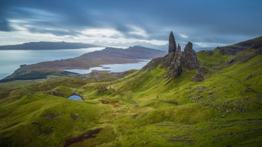Old man of Storr, Scottish highlands in a cloudy morning, Scotland, UK clipart