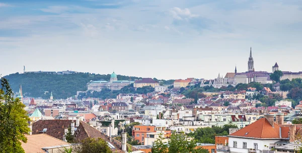 The Citadella, the Castle of Buda and the Matthias Church & Fisherman 's Bastion in one photo by daylight - Budapest, Hungary — стоковое фото