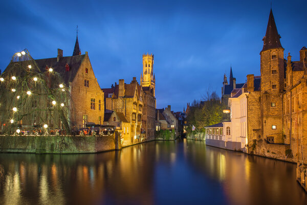Canal of Bruges at blue hour, Belgium