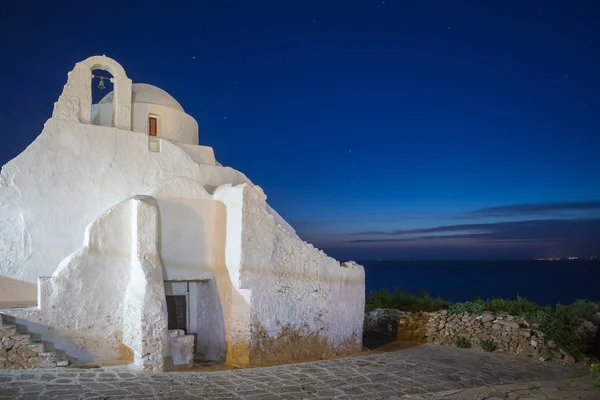 Paraportiani templom, a kék óra, Mykonos, Görögország — Stock Fotó