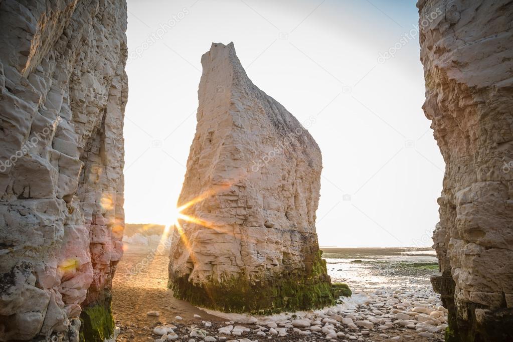 Sunset at Kingsgate beach with rocks, England, UK