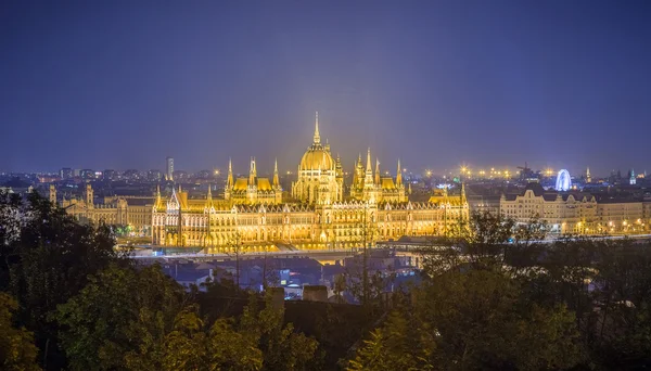 Parlament Węgier i panoramę Budapeszt nocą — Zdjęcie stockowe