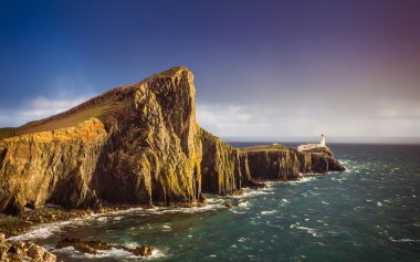 Skye Isle üzerinde ağır bir strom dakika önce ünlü Neist Point Deniz Feneri dakika - İskoçya, İngiltere