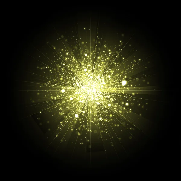 Gult glitter partiklar bakgrund effekt Star dust gnistor i e — Stock vektor