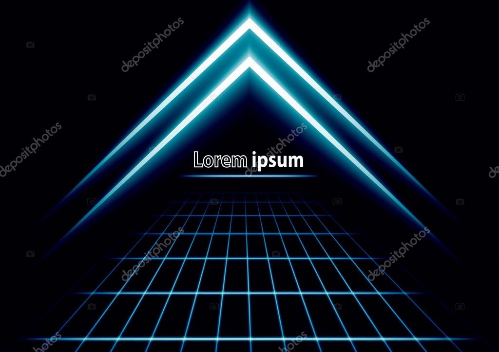 Blue glitter abstract futuristic perspectiv background with simple arrow logo. Vector illustration