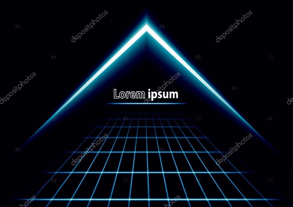 Blue glitter abstract futuristic perspectiv background with simple arrow logo. Vector illustration