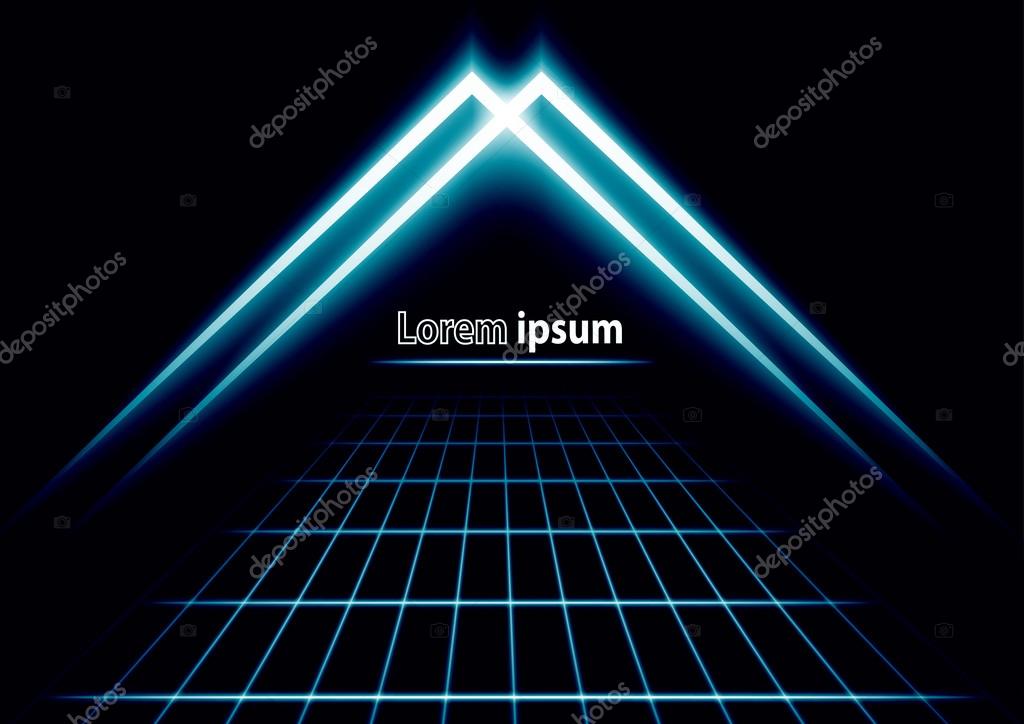 Blue glitter abstract futuristic perspectiv background with simple arrow logo. Vector illustration