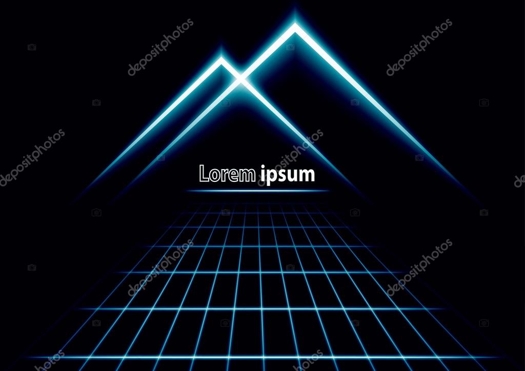 Blue glitter abstract futuristic perspectiv background with simple mountain logo. Vector illustration