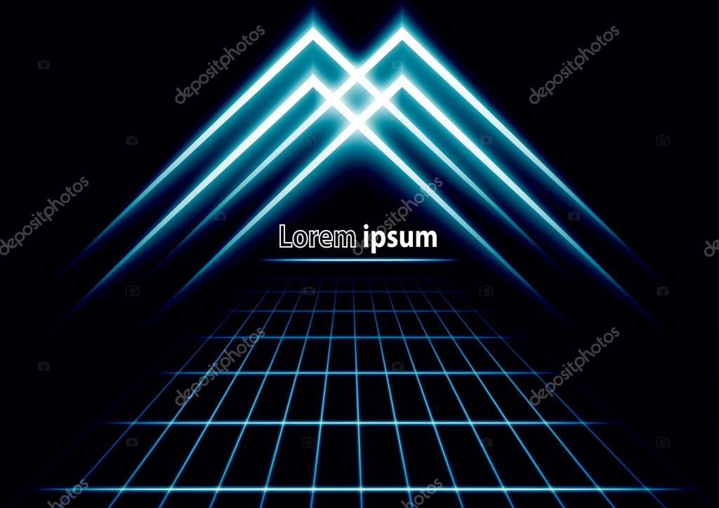 Blue glitter abstract futuristic perspectiv background with simple arrow logo. Vector illustration
