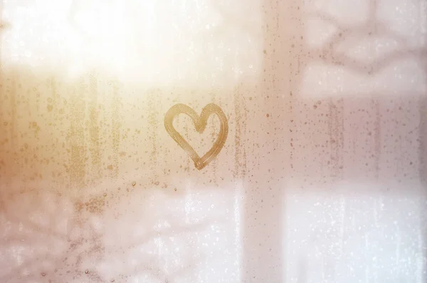 Heart Painted Misted Glass Winter — Stock Photo, Image
