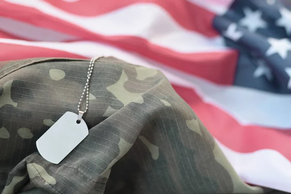 Silvery Military Beads Dog Tag United States Fabric Flag Camouflage — Stock Photo, Image