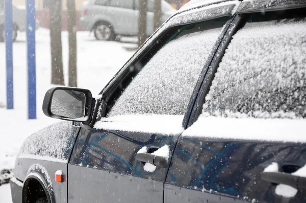 Fragment Car Layer Snow Heavy Snowfall Body Car Covered White — Stock Photo, Image