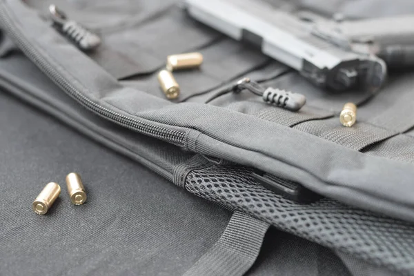 9Mm Bullets Pistol Lie Black Tactical Backpack Set Special Service — Stock Photo, Image