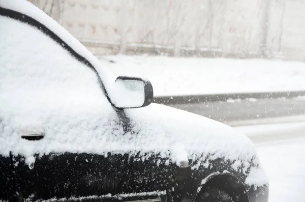 Fragment Car Layer Snow Heavy Snowfall Body Car Covered White — Stock Photo, Image