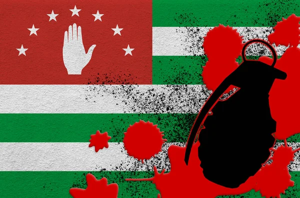 Abkhazia Flag Mk2 Frag Grenade Red Blood Concept Terror Attack — Stock Photo, Image