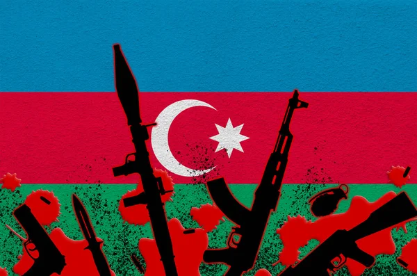 Azerbaycan Bayrağı Kırmızı Kanla Çeşitli Silahlar Ölümcül Sonuçları Olan Terör — Stok fotoğraf