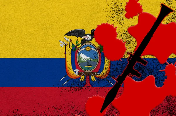 Ecuador Flagge Und Schwarzer Rpg Raketenwerfer Mit Rotem Blut Konzept — Stockfoto