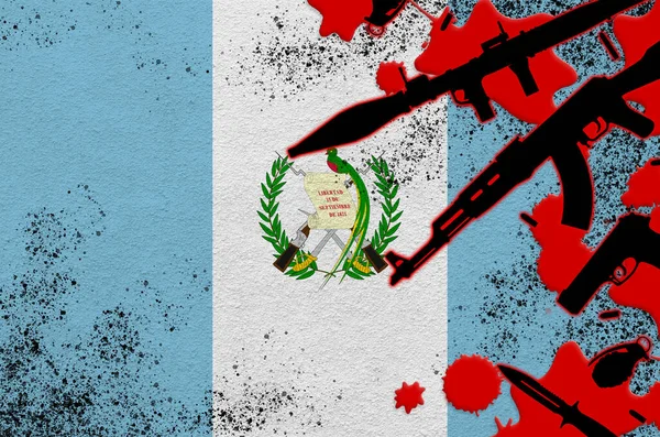 Bandera Guatemala Varias Armas Sangre Roja Concepto Ataque Terrorista Operaciones — Foto de Stock