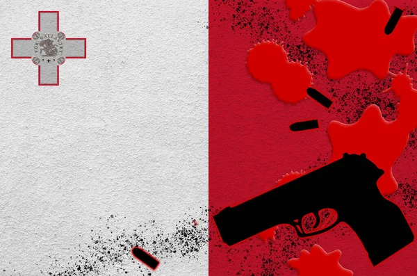 Drapeau Malte Arme Feu Noire Sang Rouge Concept Attaque Terroriste — Photo