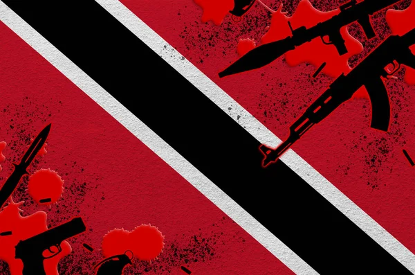 Trinidad Tobago Flag Various Weapons Red Blood Concept Terror Attack — Stock Photo, Image