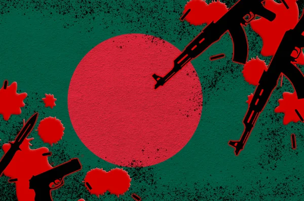 Drapeau Bangladesh Fusils Sang Rouge Concept Attaque Terroriste Opérations Militaires — Photo