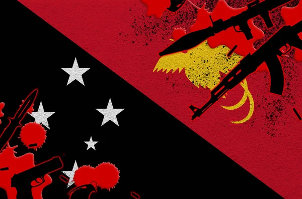 Прапор Папуа Нової Гвінеї Різні Види Зброї Червоній Крові Концепція — стокове фото