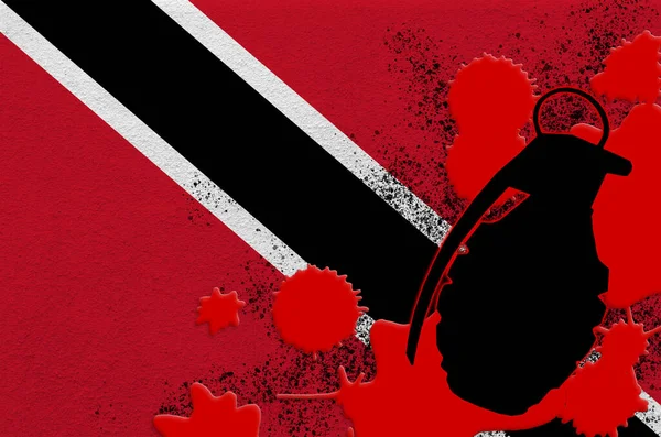 Bandiera Trinidad Tobago Granata Frag Mk2 Sangue Rosso Concetto Attacco — Foto Stock