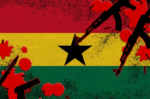 Ghana Flagge Und Waffen Rotem Blut Konzept Für Terroranschläge Und — Stockfoto