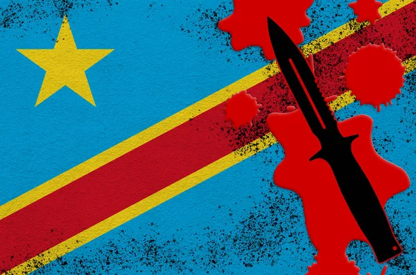 Bandera República Democrática Del Congo Cuchillo Táctico Negro Sangre Roja —  Fotos de Stock
