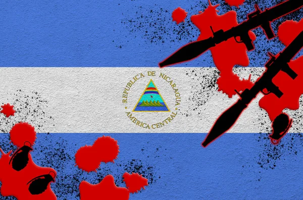 Nicaragua Flag Rocket Launchers Grenades Blood Concept Terror Attack Military — Stock Photo, Image