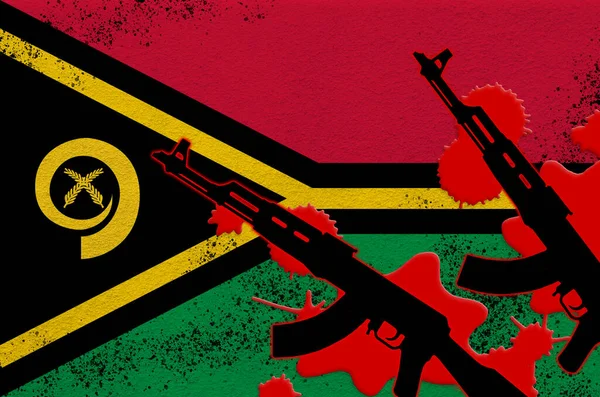 Drapeau Vanuatu Deux Fusils Noirs Sang Rouge Concept Attaque Terroriste — Photo