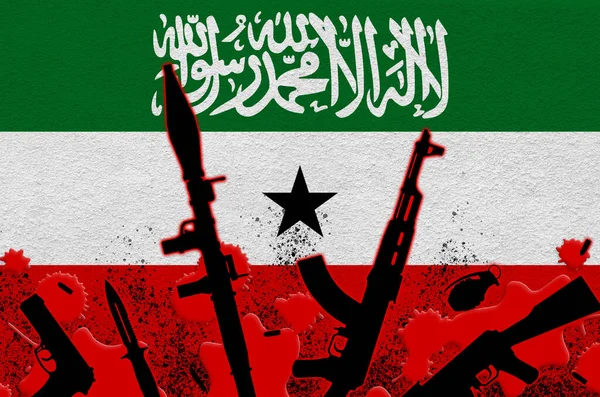 Flaga Somalii Różne Bronie Czerwonej Krwi Koncepcja Ataku Terrorystycznego Lub — Zdjęcie stockowe