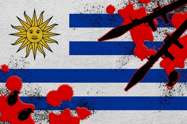 Bandeira Uruguai Lançadores Foguetes Com Granadas Sangue Conceito Para Ataque — Fotografia de Stock