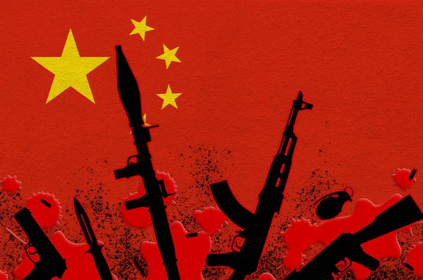 China Flagge Und Verschiedene Waffen Rotem Blut Konzept Für Terroranschläge — Stockfoto