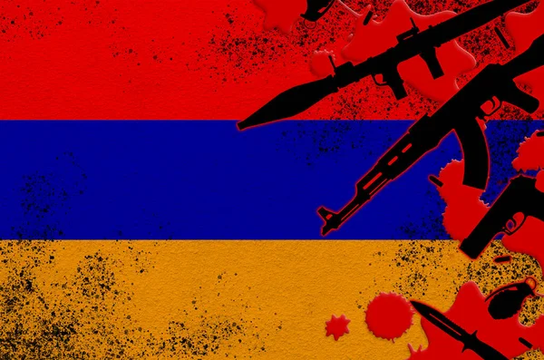 Прапор Вірменії Різні Види Зброї Червоній Крові Концепція Терористичної Атаки — стокове фото