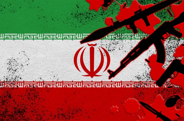 Bandiera Iran Varie Armi Sangue Rosso Concetto Attacco Terroristico Operazioni — Foto Stock