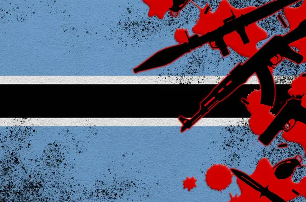 Bandiera Del Botswana Varie Armi Sangue Rosso Concetto Attacco Terroristico — Foto Stock