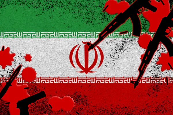Flaga Iranu Broń Czerwonej Krwi Koncepcja Ataku Terrorystycznego Operacji Wojskowych — Zdjęcie stockowe