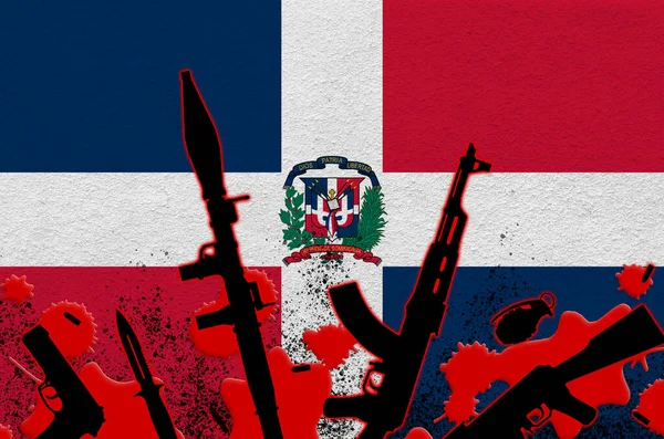 Dominican Republic Flag Various Weapons Red Blood Concept Terror Attack — Stock Photo, Image