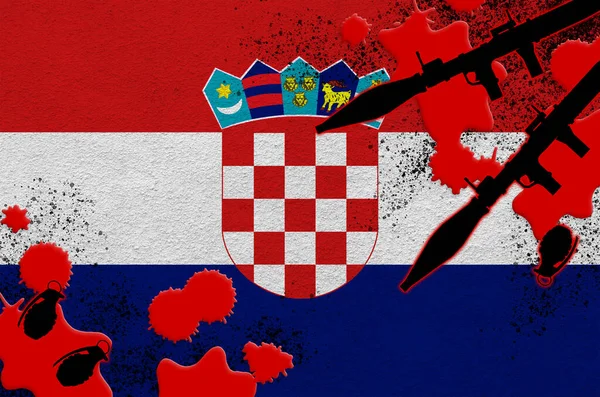 Bandera Croacia Lanzacohetes Con Granadas Sangre Concepto Ataque Terrorista Operaciones — Foto de Stock