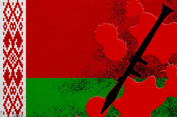 Σημαία Λευκορωσίας Και Μαύρος Εκτοξευτής Ρουκετών Rpg Κόκκινο Αίμα Έννοια — Φωτογραφία Αρχείου